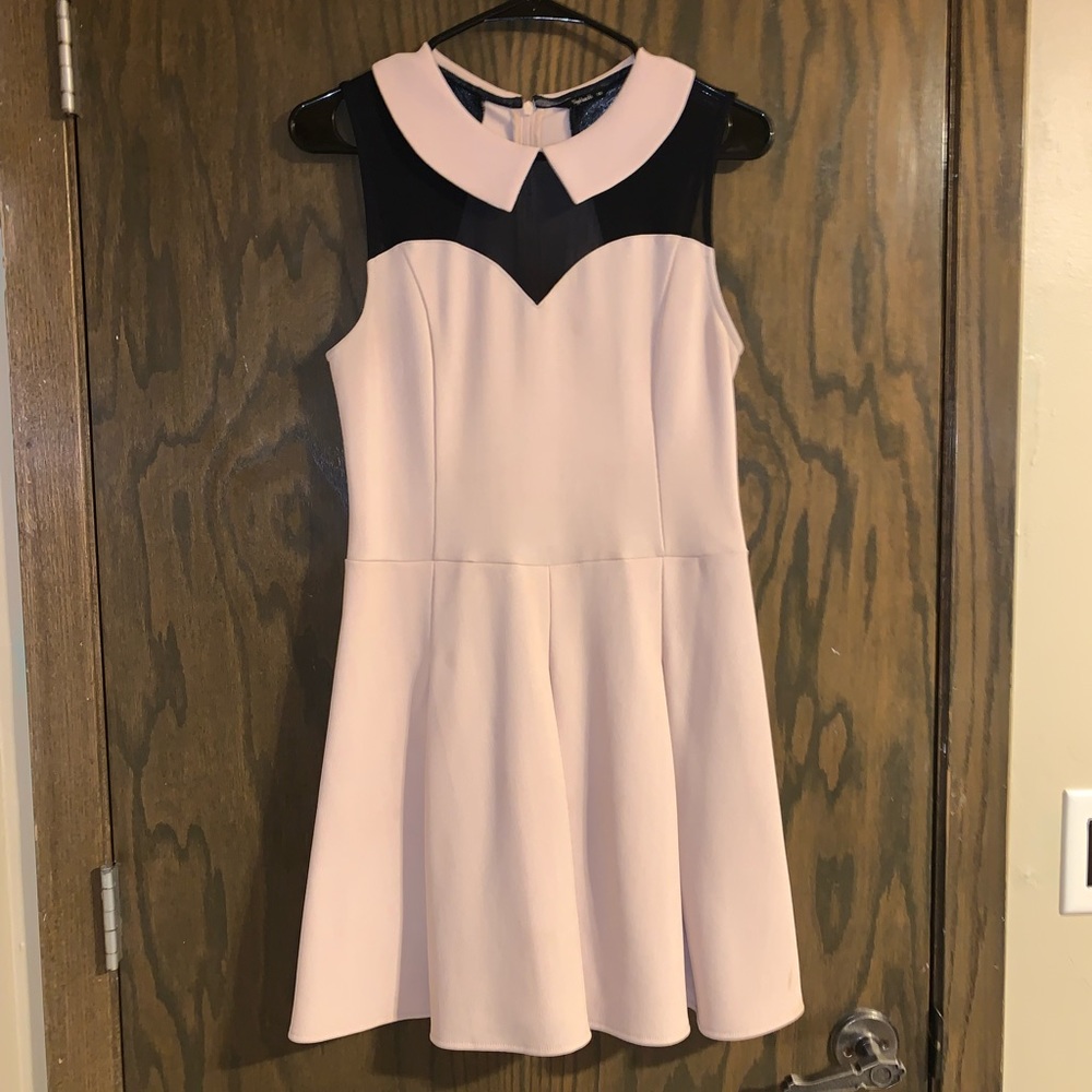 Splash Collared Illusion Neckline Tan Dress